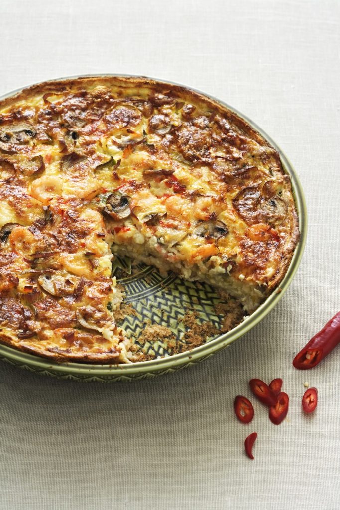 Paj med räkor och röd chili